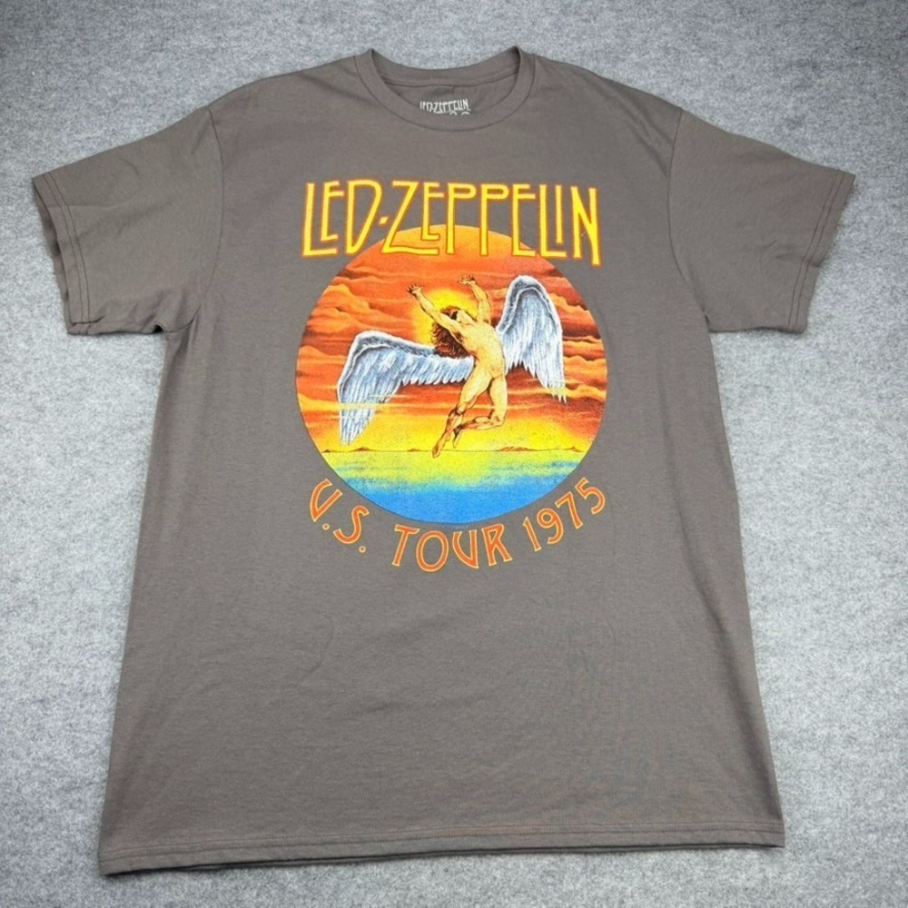 Led Zeppelin U.S. Tour 1975 Icarus Graphic T-Shirt Men’s Large Gray 2024